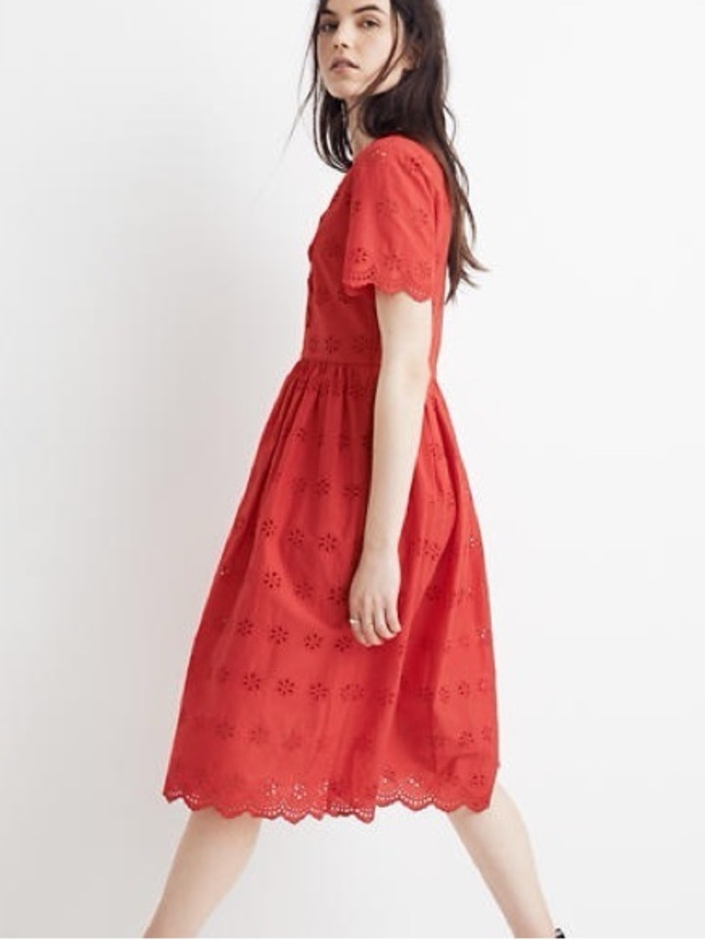 Madewell Red Eyelet Midi Dress